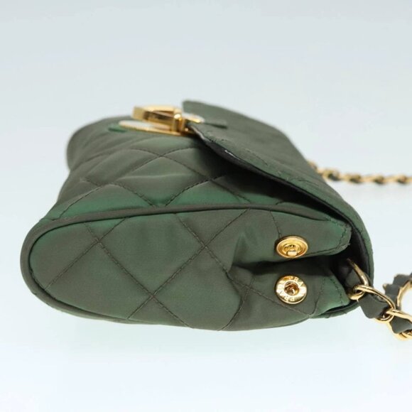 PRADA Chain Quilted Shoulder Bag Nylon Khaki Gold Auth 90227 - Picture 4 of 15